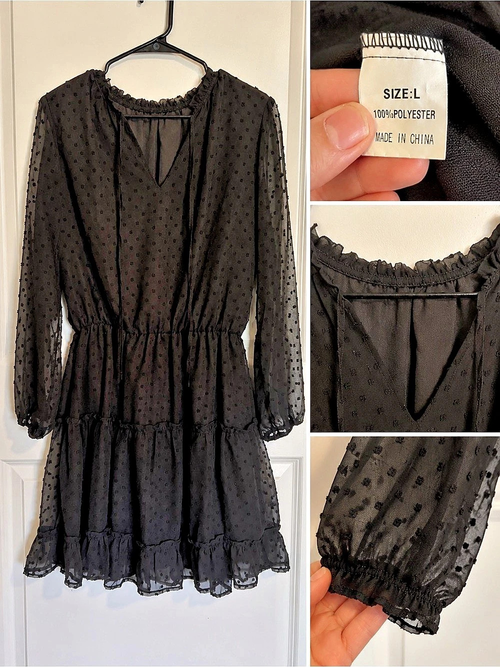 Black Polka Dot Mini Dress Size Large
